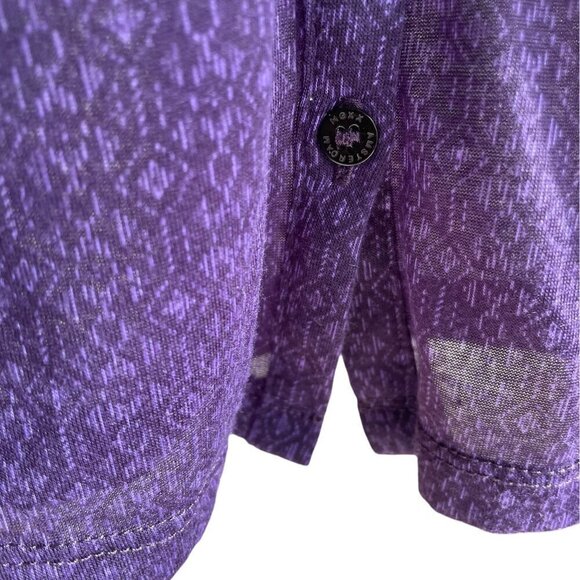 Mexx Purple Scoop Neck Sheer Top Blouse 3/4 Roll Up Sleeves Button Up Ruffle XL - Picture 6 of 15